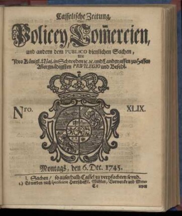 Nro. XLIX, Montags, den 6. Dec. 1745