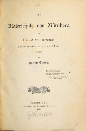Die Malerschule von Nürnberg im XIV. und XV. Jahrhundert : in ihrer Entwickelung bis auf Dürer