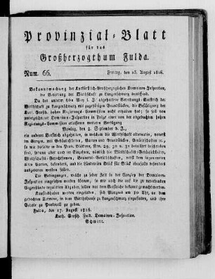 Num. 66., Ausgabe vom 23. August 1816