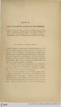 Livre IV: L'art byzantin, roman et mauresque