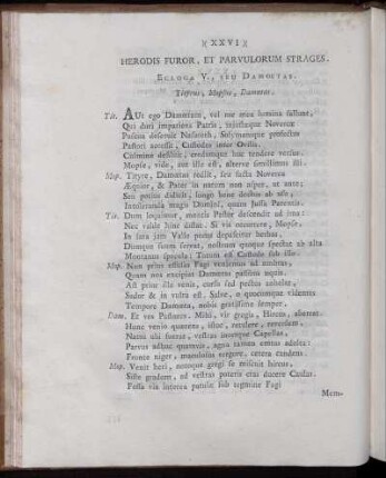 Herodis Furor, et Parvulorum Strages. Ecloga V., seu Damoetas