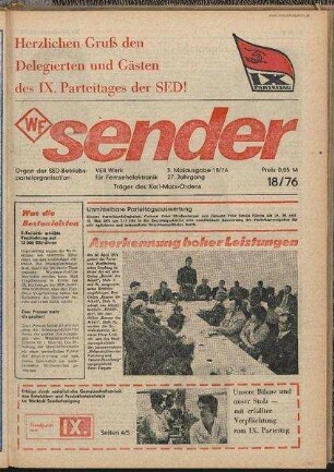 Betriebszeitung 'WF-Sender', Nr.18/1976 (3. Maiausgabe 1976)
