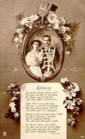 Postkarte zur Hochzeit von Ernst August von Braunschweig und Viktoria Luise