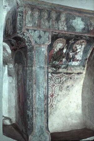 Kana-Nische mit Christus und Maria als Braut und Bräutigam, Heimsuchung und Heiligen zu Seiten des Kruges