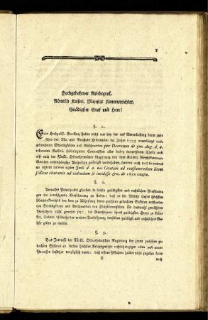 Hochgebohrner Reichsgraf, Römisch Kaiserl. Majestät Kammerrichter, Gnädigster Graf und Herr!
