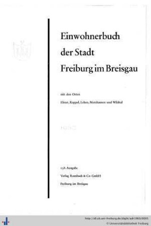 Einwohnerbuch der Stadt Freiburg im Breisgau : 1960