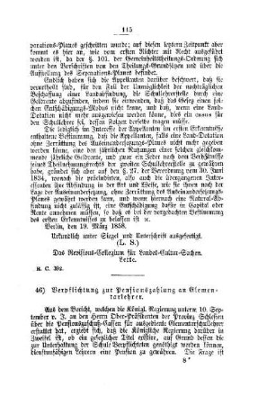 Verpflichtung zur Pensionszahlung an Elementarlehrer : [IV. Elementarschulwesen]