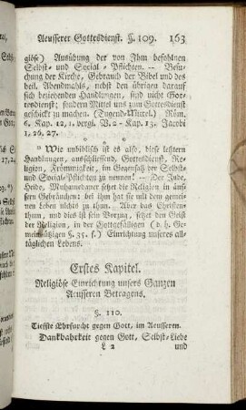 Erstes Kapitel. Religiöse Einrichtung unsers Ganzen Aeusseren Betragens.