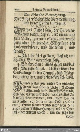Die Zehende Betrachtung. Des Judä erschröckliche Verzweiffelung, und seiner Seelen Untergang