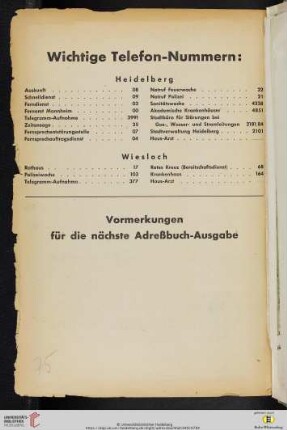Wichtige Telefon-Nummern