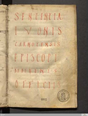 Ivo Carnotensis (?) : Sententiae de divinis officiis