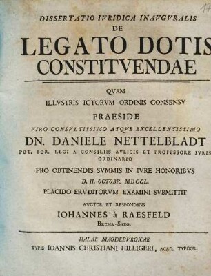 Dissertatio Ivridica Inavgvralis De Legato Dotis Constitvendae