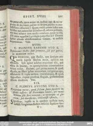 XVIII. C. Plinius Sabino Suo S. Desideranti libellos suos promittit, sed per partes, ne memoraim turbet.