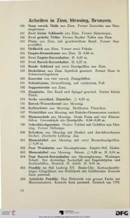Arbeiten in Zinn., Messing, Bronzen (Nr. 180-230)