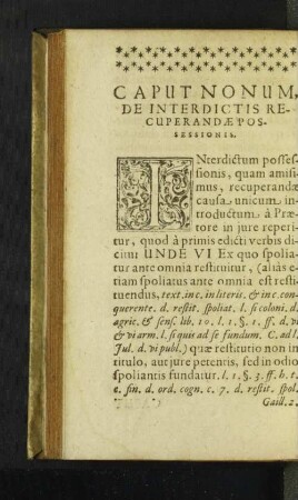 Caput Nonum, De Interdictis Recuperandae Possessionis. [u. a.]