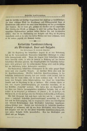 Katholische Familienerziehung als Wirklichkeit, Ideal und Aufgabe