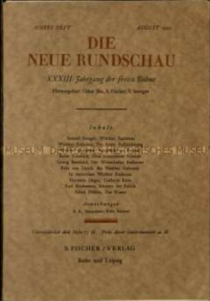 Kulturzeitschrift. 33. Jahrgang, 1922. Achtes Heft : Walther Rathenau.