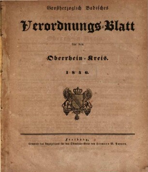 Großherzoglich badisches Verordnungsblatt für den Oberrhein-Kreis. 1846