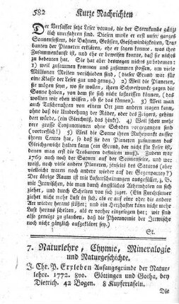 7. Naturlehre, Chymie, Mineralogie und Naturgeschichte.