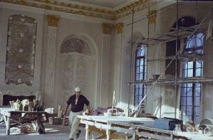 Berlin, Schloss Charlottenburg, Neuer Flügel, Speisesaal (Weißer Saal), R. 362, Restaurierungsarbeiten.