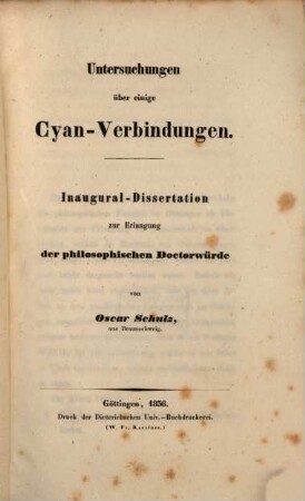 Untersuchungen über einige Cyan-Verbindungen