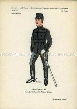 Uniformdarstellung, Seconde-Leutnant der Artillerie, Herzogtum Braunschweig, 1877/1886.