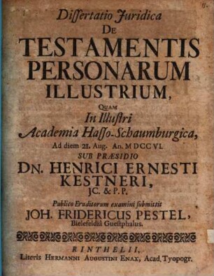 Diss. iur. de testamentis personarum illustrium