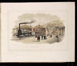 Heidelberg, Bahnhof mit Lokomotive "Loewe"