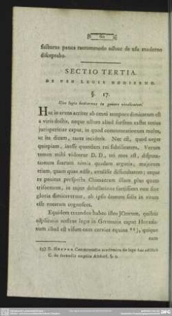 Sectio Tertia, De Usu Legis Hodierno