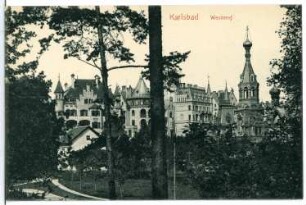Karlsbad. Westend mit Villa Ritter, Evangel. Hospiz und Russischer Kirche