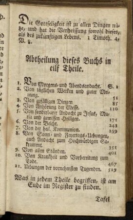 Abtheilung dieses Buchs in eilf Theile