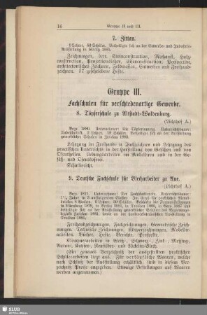 Gruppe III. Fachschulen für verschiedenartige Gewerbe