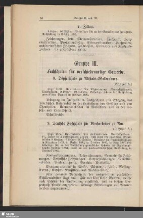 Gruppe III. Fachschulen für verschiedenartige Gewerbe
