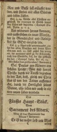 Das Fünffte Haupt-Stück. Vom Sacrament des Altars.