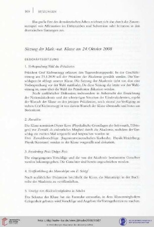Sitzung der Math.-nat. Klasse am 24. Oktober 2008