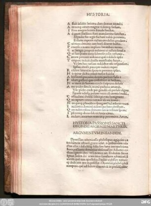 Hystoria Passionis Sancit Dyonisii Aegregii Martyris.