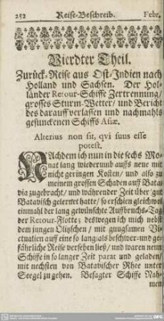 Vierdter Theil. Zurück-Reise aus Ost-Indien nach Holland und Sachsen. ...