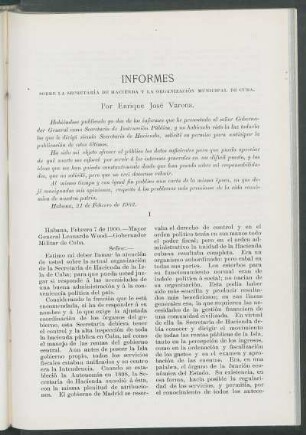 Informes sobre la Secretaría de Hacienda y la organización Municipal de Cuba.