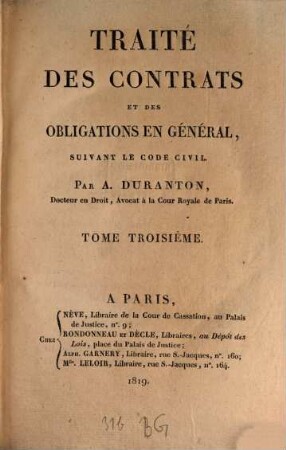 Traité des contrats et des obligations en général suivant le Code civil, 3