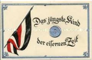 Patriotische Postkarte mit geprägtem Geldstück