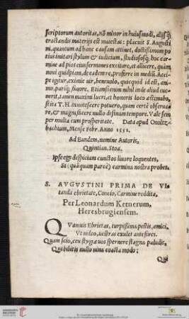 S.Avgvstini prima de vitanda ebrietate, Concio, Carmine reddita, per Leonardum Kernerum, Heresbrugiensem