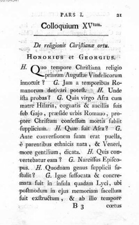 Colloquium XV tum. De religionis Christianae ortu