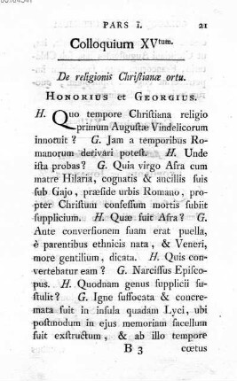 Colloquium XV tum. De religionis Christianae ortu