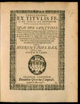 Conclusiones Ex Titulis Ff. C. Et Instit. De Bonorum Possessionibus Desumptae.