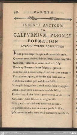 Incerti Auctoris Ad Calpurnium Pisonem Poemation Lucano Vulgo Adscriptum