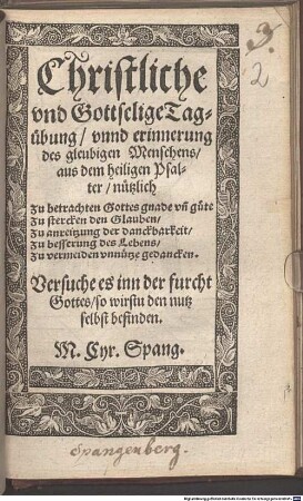 Christliche und gottselige Tagübung
