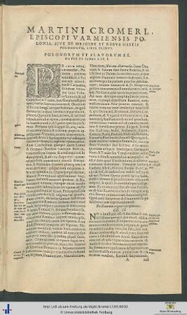 Martini Cromeri Polonia, Sive De Origine Et Rebus Gestis Polonorum