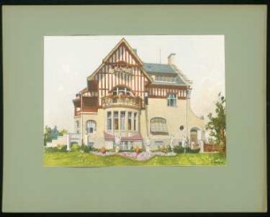 Villa Schmidt, München-Obersendling: Ansicht (aus: Moderne Villen in Meisteraquarellen, hrsg. von Gebr. R. Völkel, 1903-04)