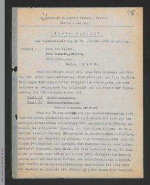 Protokoll und Abschrift Vorstandssitzung Oktober 1924