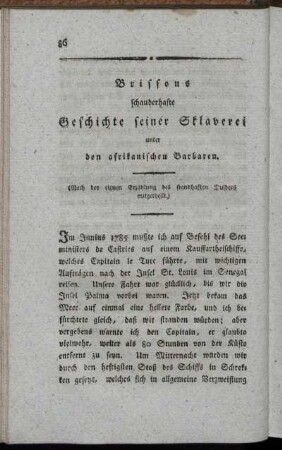 Brissons schauderhafte Geschichte seiner Sklaverei unter den afrikanischen Barbaren